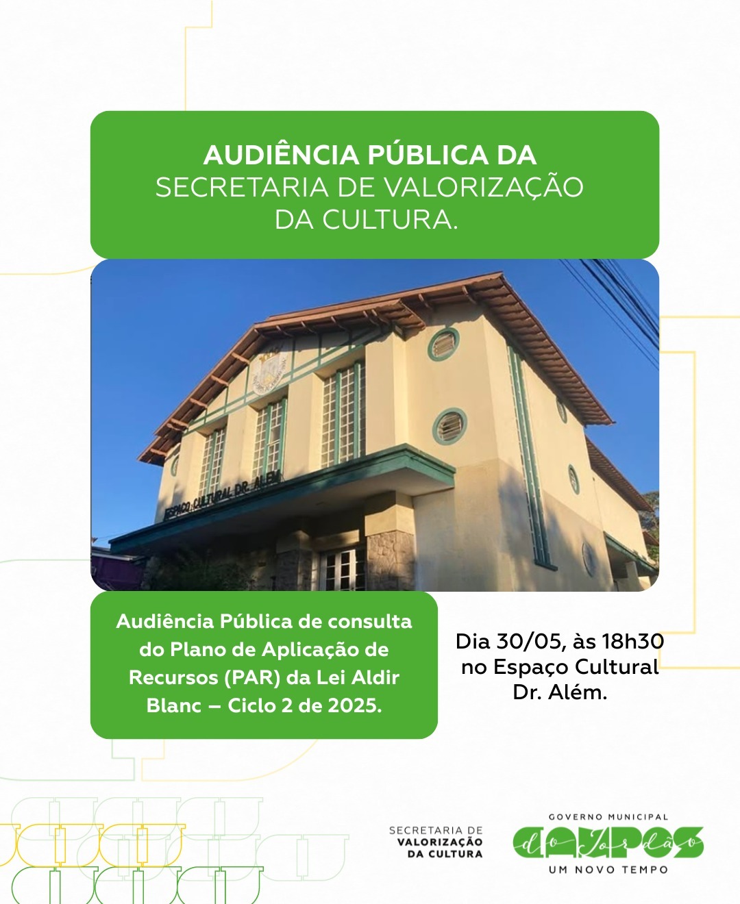 No momento, você está visualizando Audiência Pública sobre o Plano de Aplicação de Recursos (PAR) da Lei Aldir Blanc – Ciclo 2/2025