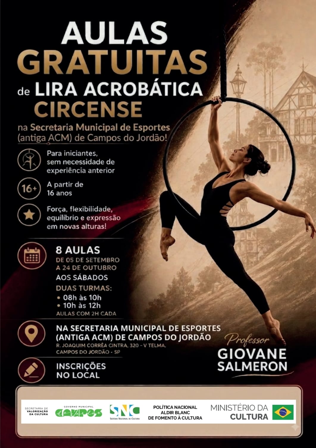 Leia mais sobre o artigo Aulas Gratuitas de Lira Acrobática Circense em Campos do Jordão!