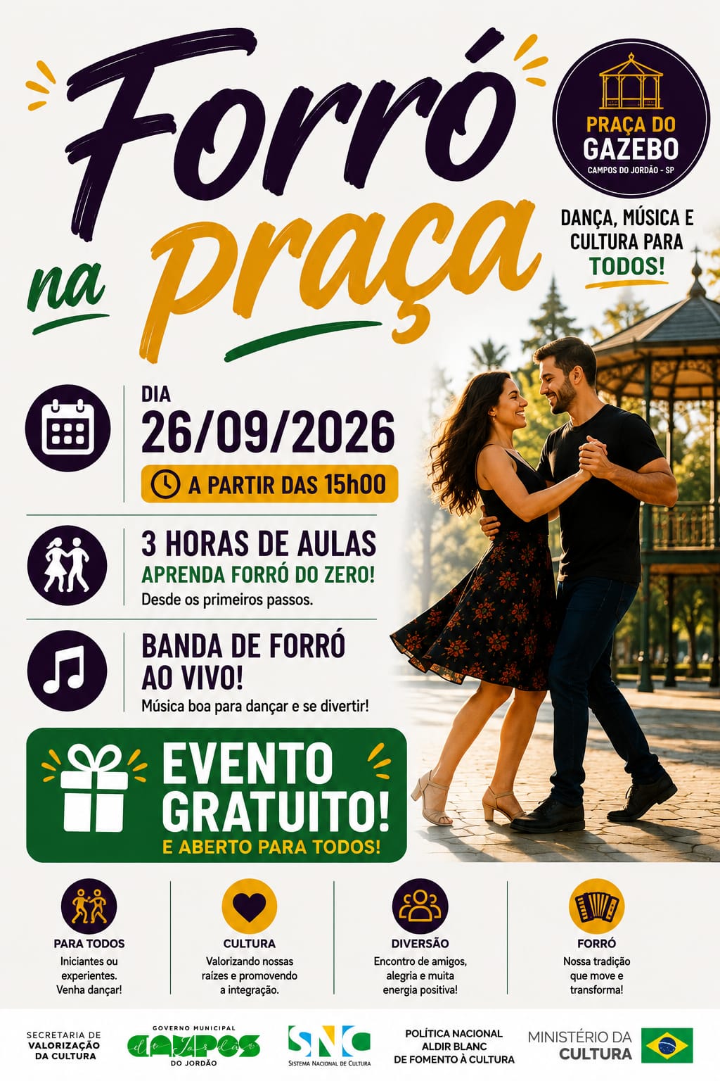 Leia mais sobre o artigo “Forró na Praça” com aulas gratuitas e show ao vivo na Praça do Gazebo
