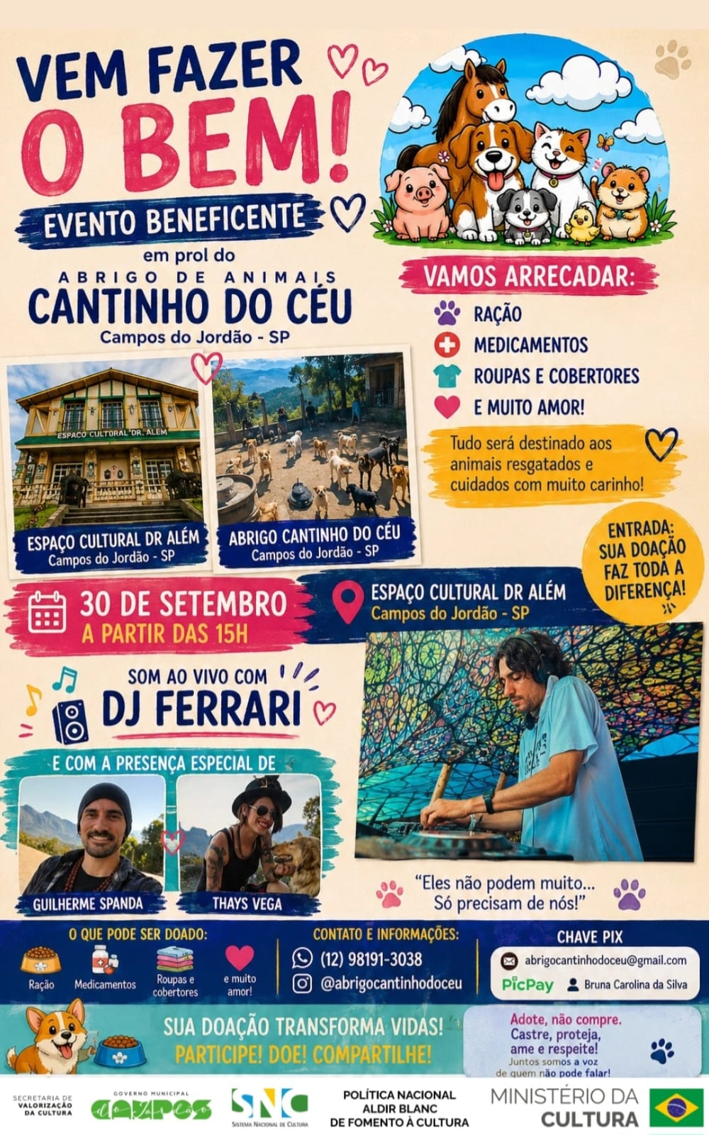 Leia mais sobre o artigo Evento beneficente “Vem Fazer o Bem!”, em prol do Abrigo de Animais Cantinho do Céu 🐶🐱🐾